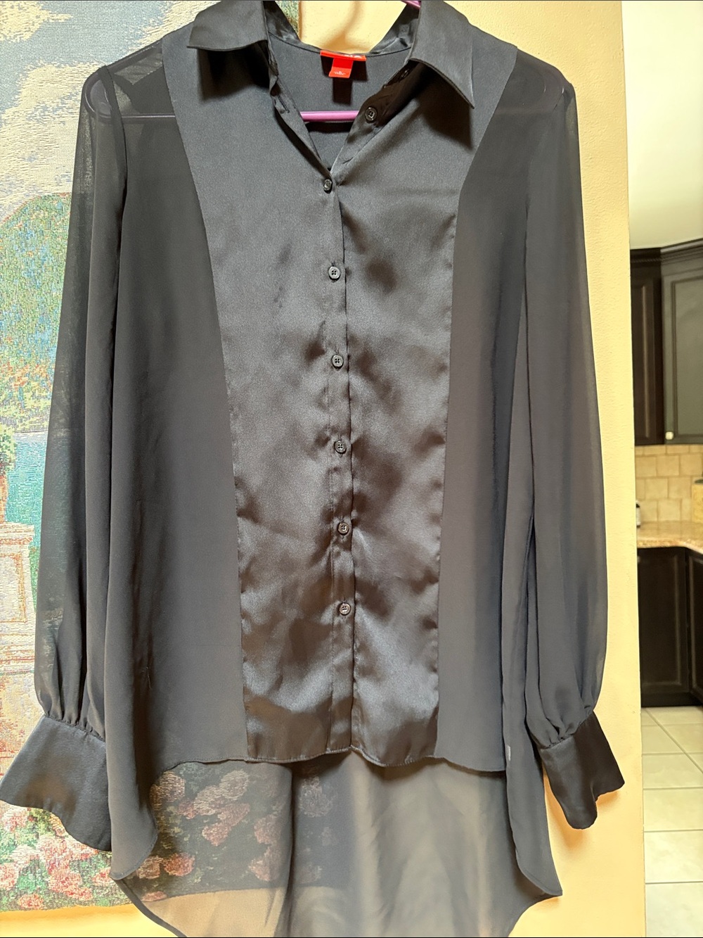 KIRNA Zabête Sheer Black Button Front Blouse